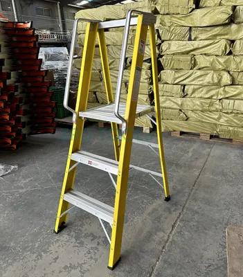 High Safety Fiberglass Platform Ladder with Side Handrails – 3 to 9 Steps Available