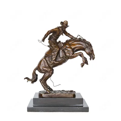 Bronze Cowboy Riding Horse Sculpture -Western Style Collectible Art