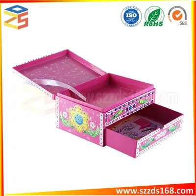 Pink Little Girl Hand Making Layers Game Gift Box with Drawers with Doors