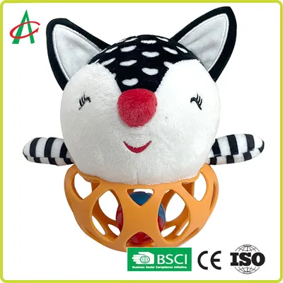 Hand-Rattle Plush Toy Fox PP Cotton Stuffed Plush Action Figure for Ages 0-3