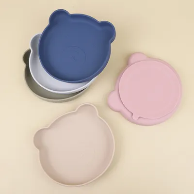 Hot Sale Custom Logo Eco Friendly Food Grade Silicone Baby Bear Plate with Suction Cup