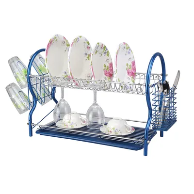 China Manufacture 3 Tier Removable Household Kitchen Wooden & Metal Wire Material Dish Rack for Storage Bowl Tableware