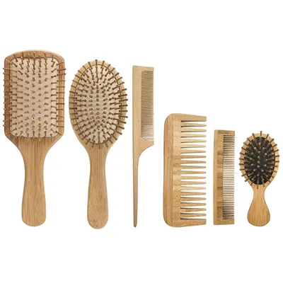Hair Salon Set Bristle Rat Tail Wide Tooth Comb Air Cushion Brush Massage Paddle Detangler Wooden Hair Brush