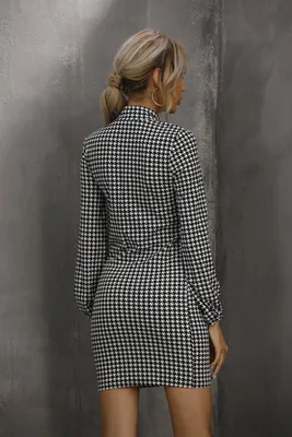 Slanna Plaid Sexy Females Stand Neck Mini Bodycon Long Sleeves Causal Street Outfits Fashion Dresses