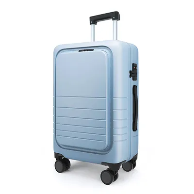 Front Cover Side-Opening Small Blue Trolley Suitcase for Outdoor