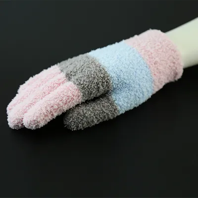 Color Segmented All Finger Gloves Plush Texture Gloves Keep Warm in Autumn and Winter