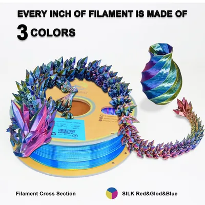 High Level Quality Tri-Color Red/Gold/Blue Silk PLA 3D Printers Filament 3D Pens Silk Filament 3D Printing Material Tangle Free Easy-Use DIY Gifts 3D Filaments