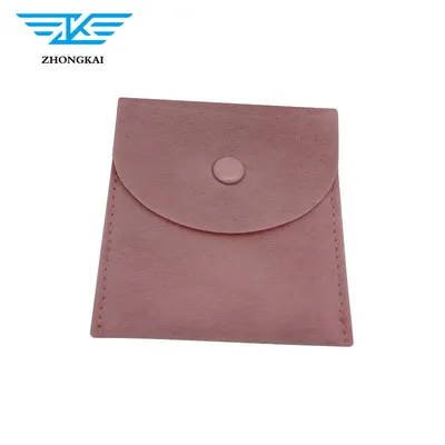 Custom Logo Envelope-Shaped Faux Suede Fabric Jewelry Packaging Gift Pouch/Bag with Flap and Snap Button
