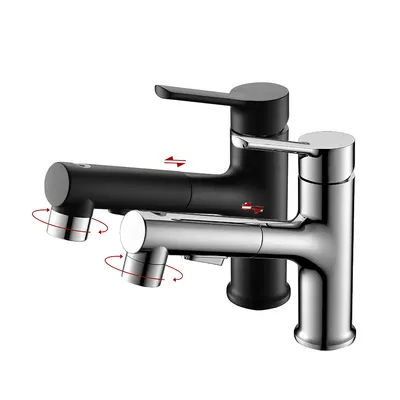 Brsaa Single Handle Taps with 3 Water Flow Modes Bar Sink Mixer with Rotating Spout Pull out Sprayer Head Basin Lavatory Water Mixer Taps Bathroom Faucet
