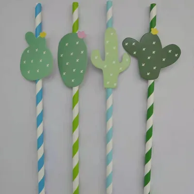 Eco-Friendly Colorful Cactus Striped Party Straws for Celebrations