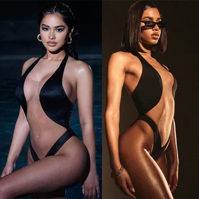 Wholesale Sexy Beach Wear Fitness Cutout Bodysuits for Women One Piece Swimsuit Black Patchwork Swimwear