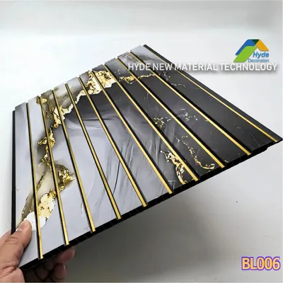 Marble Pattern Waterproof Fluted Wall Board Plastic 10 Grooved PVC Flutted Black Base Panel for Home Decor