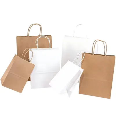 Customized Recyclable Take Away Bags Brown Kraft Paper for Fashion Shopping Needs