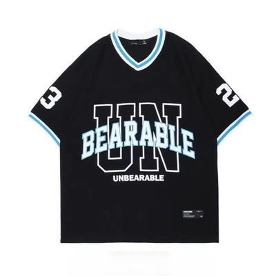 V Neck Short Sleeve Athletic Shirt Number Print Training Baseball Wear