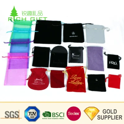 Free Sample Custom Microfiber Elegant Organza Cosmetic Gift Storage Packing Bag Fashion Logo Printed Velvet Jewelry Ornaments Drawstring Bag for Promotion Gift