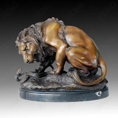 Bronze Lion Vs Snake Animal Sculpture