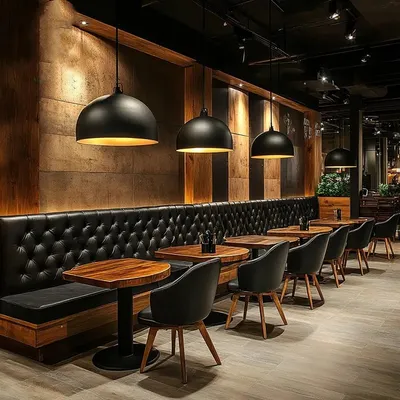 Black Coffee Shop Bar Fast Food Dining Table Set Luxury Leather Wood Commercial Customized Restaurant Furniture Booth Seating
