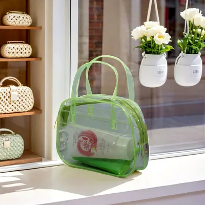 Premium Waterproof Transparent Green Toiletry Bag with Custom Logo