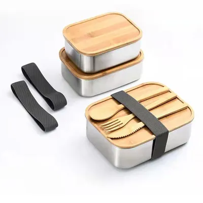 Stainless Steel Bento Box Food Container with Bamboo Lid