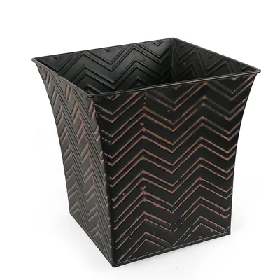 Embossed Short Square Iron Metal Vase Planter