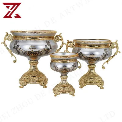 Customized Gold Foot Fruit Bowl with Gold Pattern Glass Fruit Bowls for Living Room Home Decor Accessories