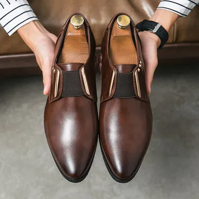 Business and Leisure Blok Pointed Leather Shoes Korean Version British Style Loafers