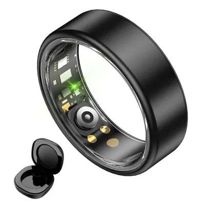 R88 Fitness Ring - Hr/SpO2/Sleep Tracker, Wireless Charging Case, Black/Size 7