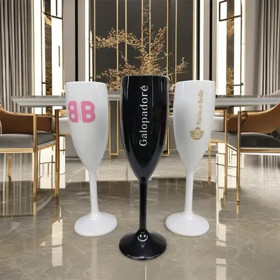 Acrylic Champagne Flute Classic Design White Black Plastic Champagne Glasses for Wedding Party
