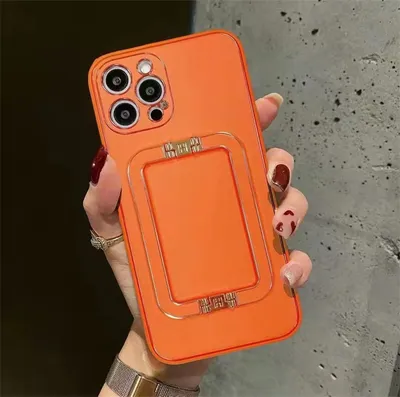 Wholesale Luxury Leather Case with Metal Square Bracket for Phone 13promax Mobile Phone Shell Double Side Buckle Back Cover