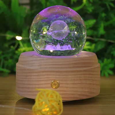 7 Color Changing RGB Night Light Wooden LED Bedside Table Lamp with Music Box