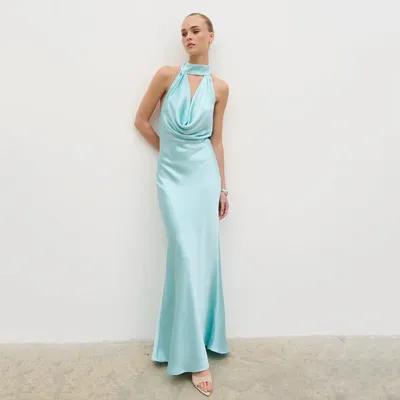 Elegant Halter Backless Satin Dress, Formal Cowl Neck Mermaid Gown for Party Wedding Evening