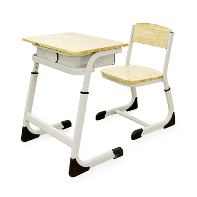 Cheap Price Adjustable Oak Wood Student Desk and Chair Primary School Furniture
