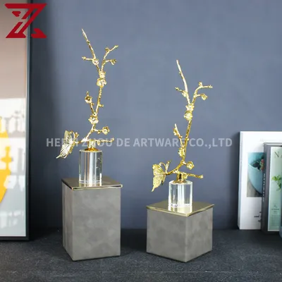 Nordic Metal Flower Branch Gold Luxury PU Leather Home Decor Accessories Ornament for Home Decorations