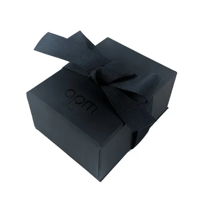 New Design Luxury Embossed Logo Navy Blue Jewelry Gift Box with Ribbon