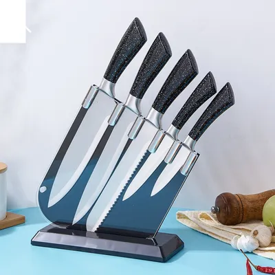 Kitchen Stainless Steel Knife Set with Plastic Rack