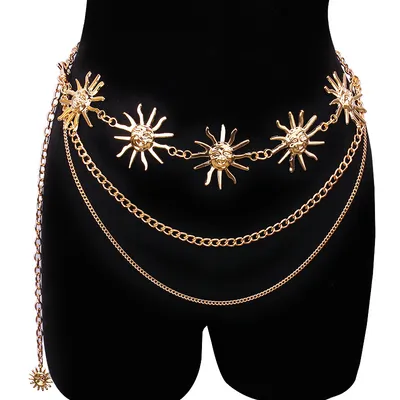Trendy Fashion Accessory New Metal Smiling Sunflower Pendant 3PCS Set Waist Chain Body Jewelry