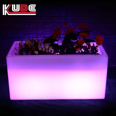 Plastic LED Illuminated Nightclub Furniture Glowing Long Cube Planter Ice Bucket