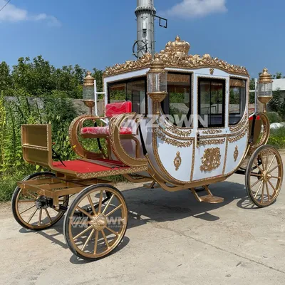 European Noble Sculpture Wedding Carriage with Comfortable Red Velvet Interior Seats