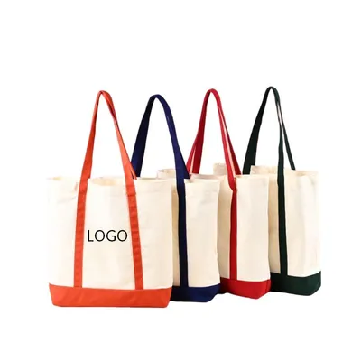 Customizable Contrast Bottom Canvas Tote Bag Wholesale Handbag for Business Promotion