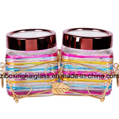 Glass Storage Jar Set with Metal Rack