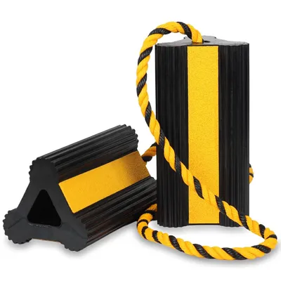 8inch Rubber Wheel Chock with Nylon Rope Yellow Reflective Tape Wheel Stoppers, for Travel Trailers, RV, Aircraft, Car, Camper, Truck