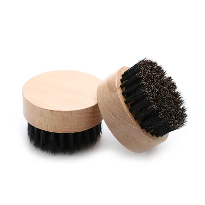 Wooden Small Travel and Round Black Golden 100% Boar Bristle Beech Wood Beard Mustache Brush for Men Beard Hair Styling
