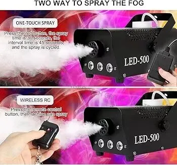 Fog Machine 500W Mini Smoke Machine with Wireless Remote Control and Auto Mode Portable for Parties, Outdoor, Halloween, Wedding, Stage