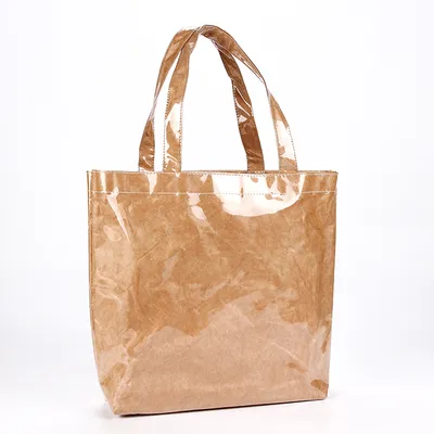High Quality Durable Kraft Paper Clear PVC Shopping Bag Reusable Handbag PVC Tyvek Bags