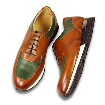 Men's Sneakers Real Leather Handmade Casual Round Toe Breathable Oxford Shoes Comfortable