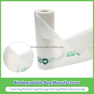 100% Biodegradable Bag Compostable Fruit Bag PLA Pbat Corn Starch Vegetable Package Bags on En 13432 Standard Plastic Shopping Flat Bags on a Roll