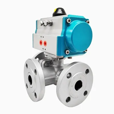 Stainless Steel Pneumatic 3 Ways Flange Ball Valve
