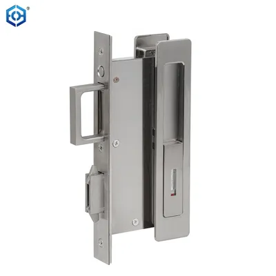 Silver Zinc Alloy Sliding Door Lock Entrance Function Satin Nickel Finish