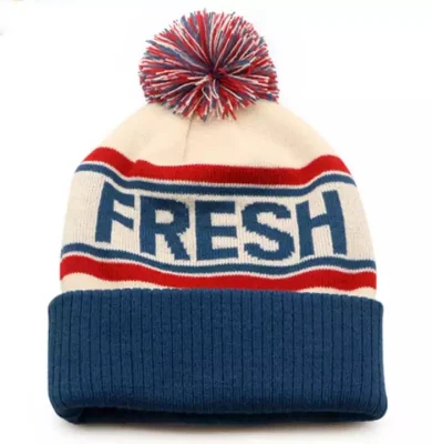 Hot Selling Custom Logo Unisex Jacquard Knitted Cap Toques POM POM Winter Christmas Knit Beanie Hat
