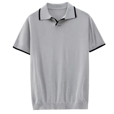 No Buttons Ribbed Hem Polo Shirts Mens Blank Design Shirts